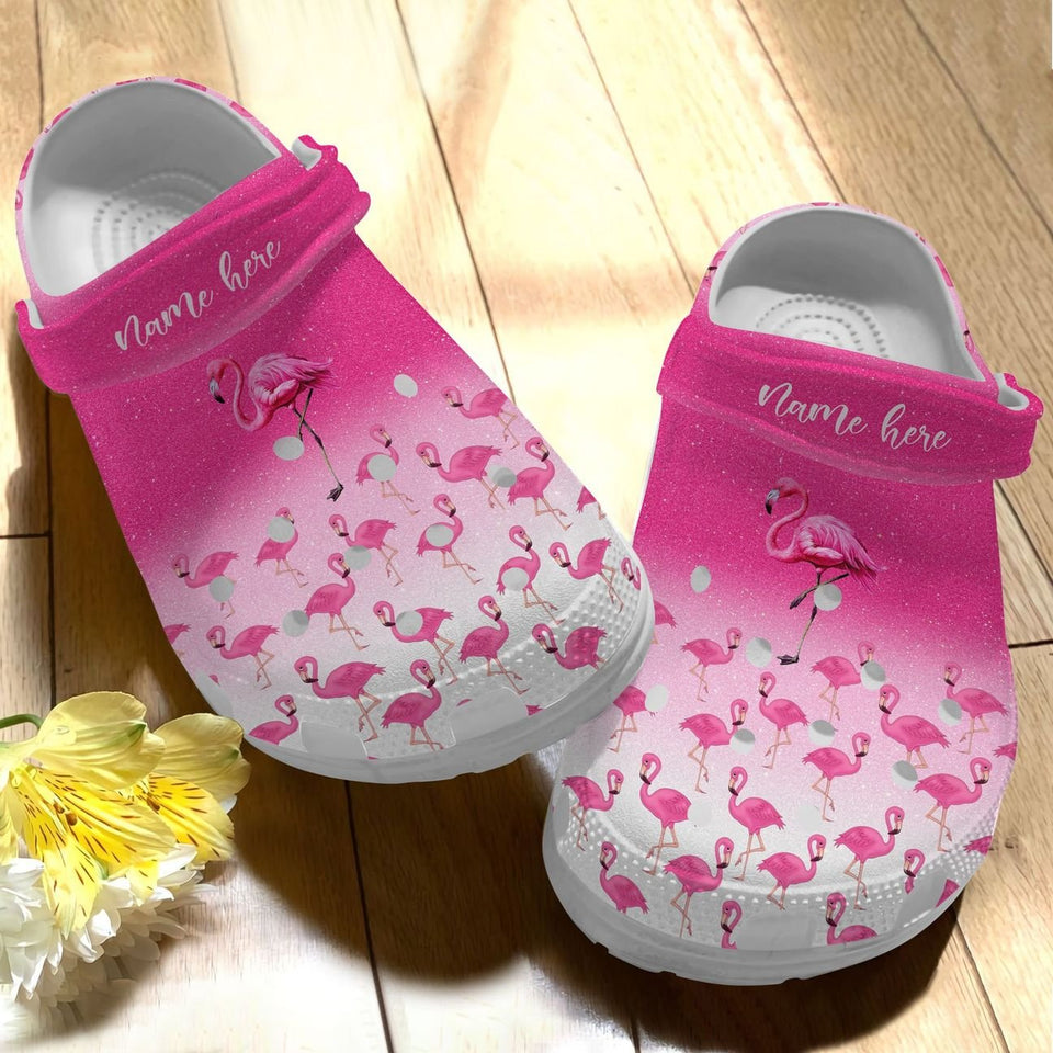 Clog Flamingo Personalize Clog, Custom Name, Text, Fashion Style For Women, Men, Kid, Print 3D Beautiful Flamingos - Love Mine Gifts