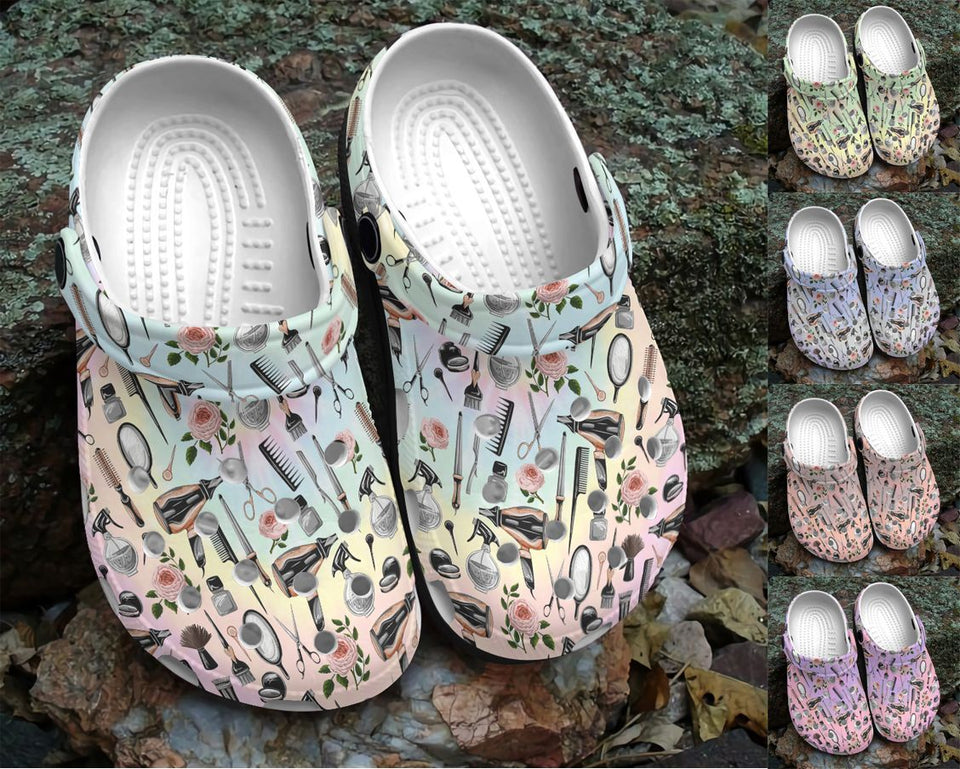 Hair Stylist'S Tools Pattern Personalize Clog, Custom Name, Text, Fashion Style For Women, Men, Kid, Print 3D Whitesole