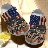 Racing Personalize Clog, Custom Name, Text, Fashion Style For Women, Men, Kid, Print 3D Whitesole Dirt Racing Flag