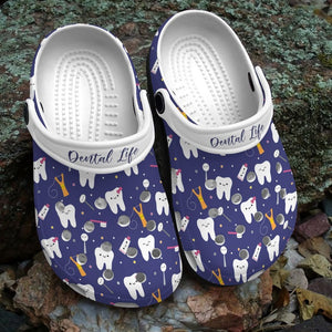 Clog Dentist Personalize Clog, Custom Name, Text, Fashion Style For Women, Men, Kid, Print 3D Whitesole Dental Life - Love Mine Gifts