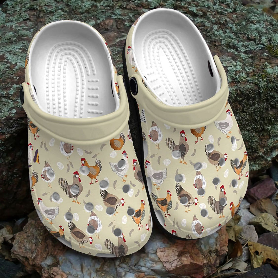 Clog Chicken Personalize Clog, Custom Name, Text, Fashion Style For Women, Men, Kid, Print 3D Whitesole Click Cluck - Love Mine Gifts