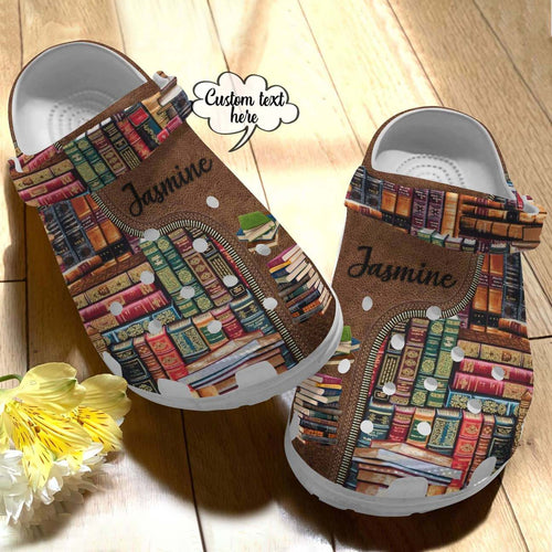 Reading Personalized Clog, Custom Name, Text Old Books, Fashion Style For Women, Men, Kid, Print 3D