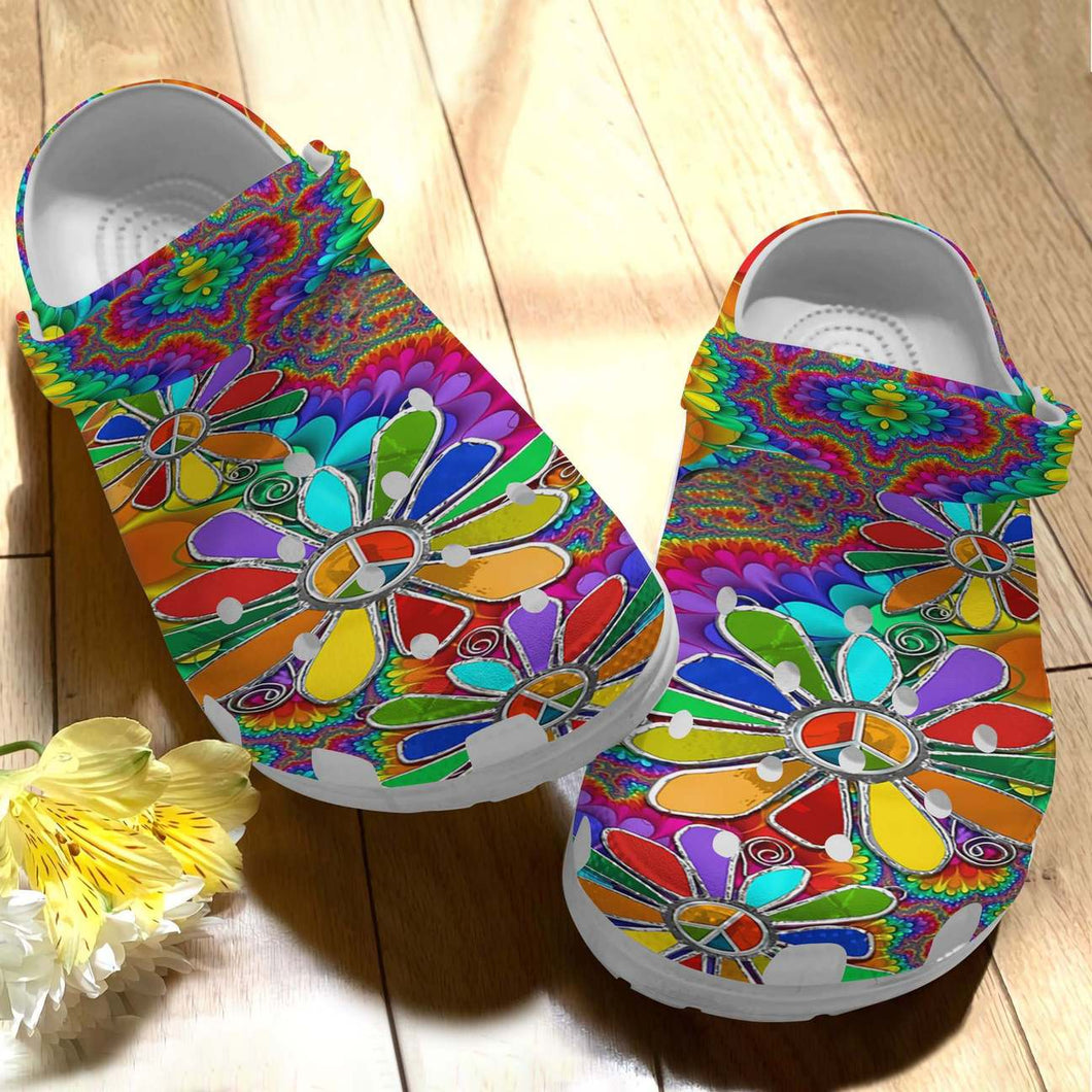 Clog Hippie Personalize Clog, Custom Name, Text, Fashion Style For Women, Men, Kid, Print 3D Hippie Flower - Love Mine Gifts