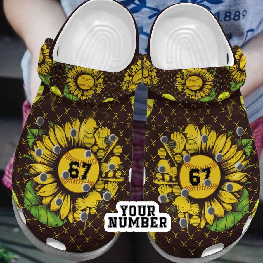 Clog Softball Personalize Clog, Custom Name, Text, Fashion Style For Women, Men, Kid, Print 3D Personalized Softball And Sunflowers - Love Mine Gifts