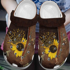 Clog Sunflower Personalize Clog, Custom Name, Text, Fashion Style For Women, Men, Kid, Print 3D Sunflower Zipper - Love Mine Gifts
