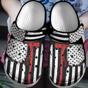 Clog Firefighter American Flag, Personalize Clog, Custom Name Text On Sandal Fashion Style For Women, Men, Kid - Love Mine Gifts