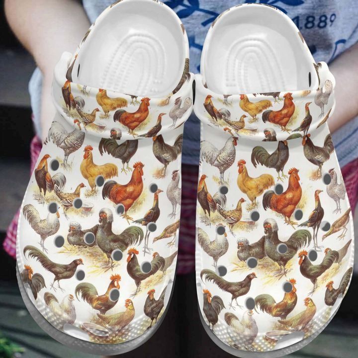 Clog Chicken Personalize Clog, Custom Name, Text, Fashion Style For Women, Men, Kid, Print 3D Whitesole Chicken Pattern - Love Mine Gifts