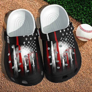 Clog Baseball Bat America Flag Custom Clog Personalize Name, Text Son Daughter 4Th Of July Usa Flag Baseball - Love Mine Gifts