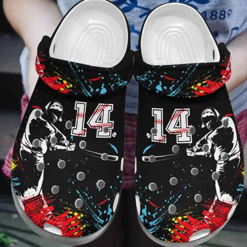 Clog Baseball Paint Splash, Personalize Clog, Custom Name Text, Number On Sandal Fashion Style For Women, Men, Kid - Love Mine Gifts