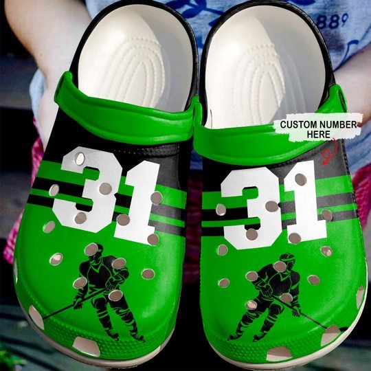 Clog Simply Love Hockey Green, Personalize Clog, Custom Name Text, Number On Sandal Fashion Style For Women, Men, Kid - Love Mine Gifts