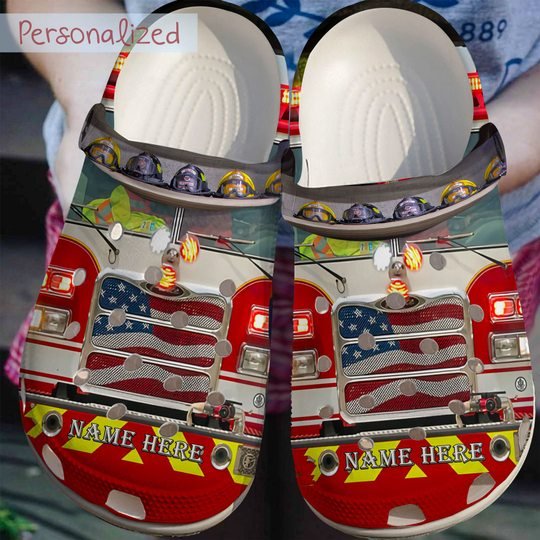 Firefighter Firetruck, Personalize Clog, Custom Name Text Fashion Style For Women, Men, Kid