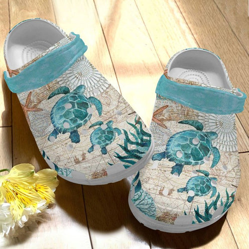 Clog Vintage Turtle Wander Compass Ocean Clog Personalize Name, Text Turtle Beach Retro - Love Mine Gifts