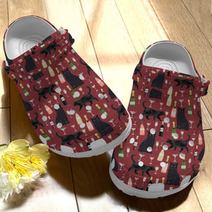 Cat Whitesole Black Cat And Wine Personalized Clogs