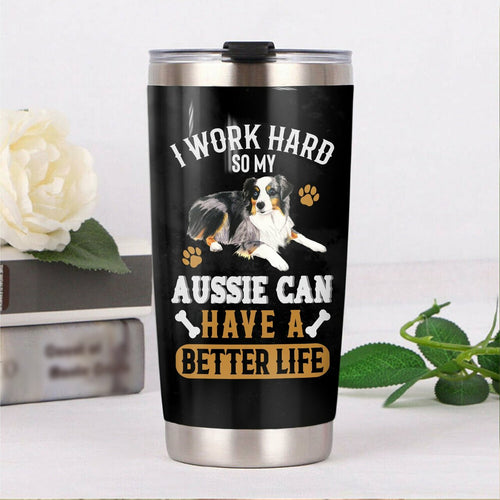 Tumbler Australian Shepherd Dog Steel Custom Personalized Stainless Steel Tumbler Customize Name, Text, Number Mr0703 70O56 - Love Mine Gifts