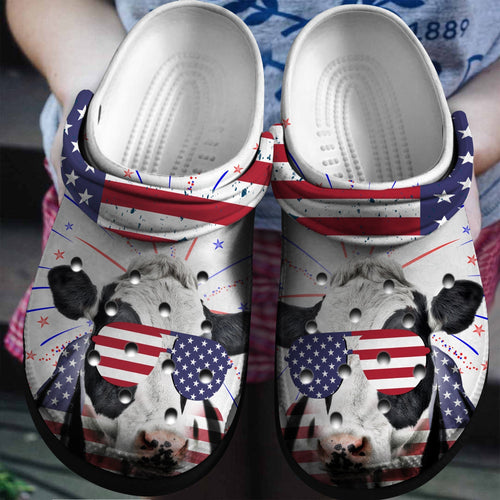 Thug Life Cow America Flag Father Custom Shoes Birthday Gift - Usa 4Th Of July Shoes Gift - Cr-Drn026 Personalized Clogs