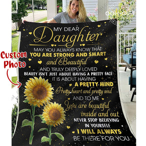 Beautiful Daughter Personalized Photo Upload Fleece Blanket Print 3D, Unisex, Kid, Adult Gift For Daughter | Family