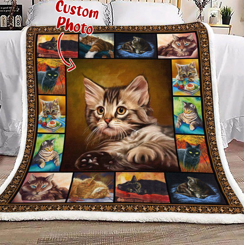 Cat Personalized Photo Upload Fleece Blanket Print 3D, Unisex, Kid, Adult Gift For Cat Lover