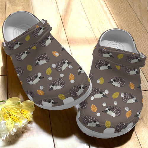 Hedgehog Whitesole Hedgehog And Leaves Color Series  Personalized Clogs