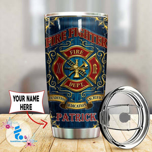 Tumbler Firefighter Personalized Stainless Steel Tumbler Customize Name, Text, Number Tld86 - Love Mine Gifts