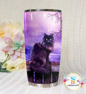 Tumbler Cat In Purple Personalized Stainless Steel Tumbler Customize Name, Text, Number V14D3 - Love Mine Gifts