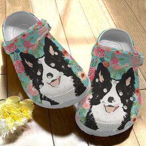 Border Collie Floral Background Evg2514 Personalized Clogs