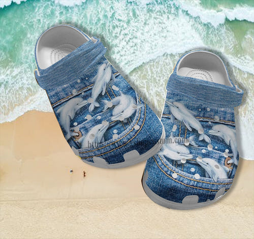Dolphin Girl Jean Croc Shoes Gift Grandaughter- Dolphin Lover Ocean Shoes Croc Gift Grandma- Cr-Ne0398 Personalized Clogs