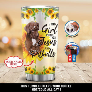 Tumbler Personalized This Girl Runs On Jesus And Pitbulls Gs-Nt1104Tt Stainless Steel Tumbler Travel Customize Name, Text, Number, Image - Love Mine Gifts