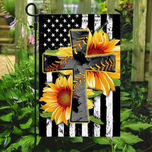 Softball Cross Sunflower American Flag | Garden Flag | Double Sided House Flag