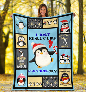 Fleece Blanket I Just Really Like Penguins Fleece Blanket Print 3D, Unisex, Kid, Adult - Love Mine Gifts