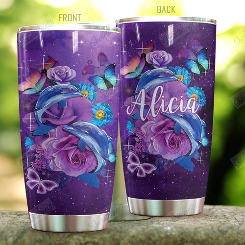 Tumbler Personalized Dolphin Purple Nc1010246Cl Stainless Steel Tumbler Travel Customize Name, Text, Number, Image - Love Mine Gifts