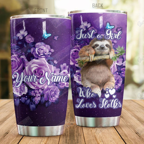 Tumbler Personalized Sloth And Purple Roses Nc1010314Cl Stainless Steel Tumbler Travel Customize Name, Text, Number, Image - Love Mine Gifts