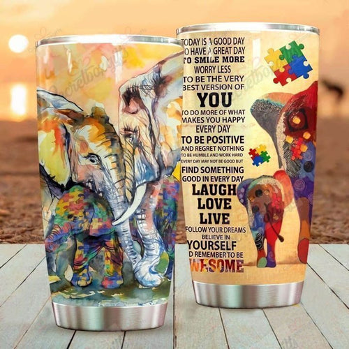 Tumbler Personalized Autism Elephant Ld1510010Cl Stainless Steel Tumbler Travel Customize Name, Text, Number, Image - Love Mine Gifts