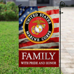 Marine Corps Family With Pride And Honor | Army Veteran American | Garden Flag | House Flag | Outdoor Decor