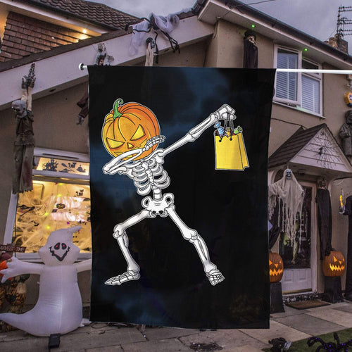 Flag Dabbing Skeleton Pumpkin Halloween Customize Design, Personalized Garden Flag, House Flag Double Sided, Home Design Outdoor Porch - Love Mine Gifts