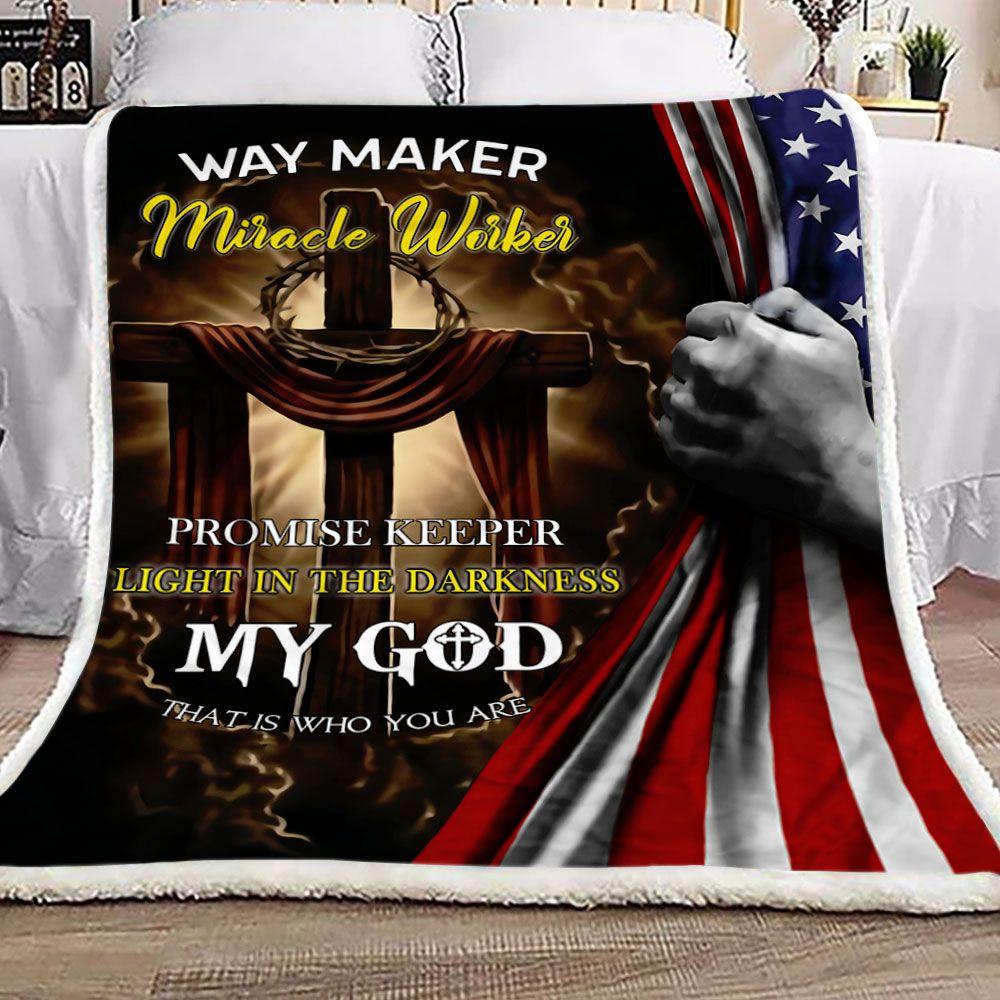 Fleece Blanket American Faith Way Maker Miracle Worker Personalized Custom Name Date Fleece Blanket Print 3D, Unisex, Kid, Adult - Love Mine Gifts