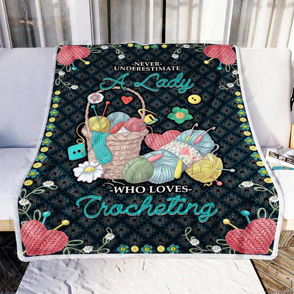 Fleece Blanket A Lady Who Loves Crocheting Fleece Blanket Print 3D, Unisex, Kid, Adult - Love Mine Gifts
