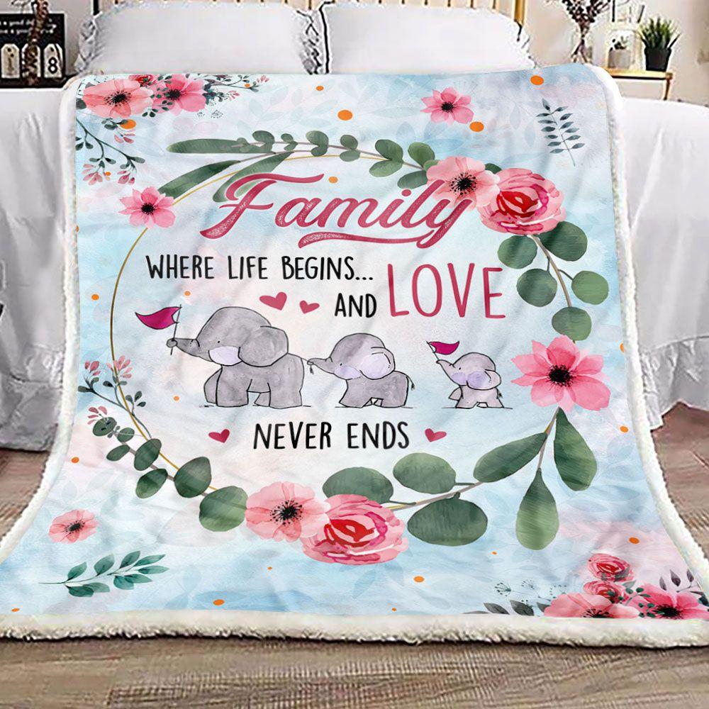 Elephant Family Love Never End Fleece Blanket
