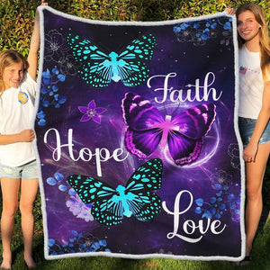 Fleece Blanket Faith Hope Love Butterfly Fleece Blanket Print 3D, Unisex, Kid, Adult - Love Mine Gifts