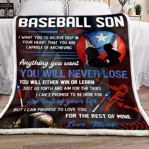 Puerto Rico Baseball Mom To Son Fleece Blanket | Gift for Son