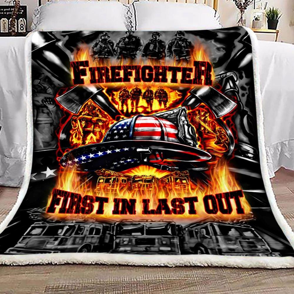 Firefighter First In Last Out Fleece Blanket