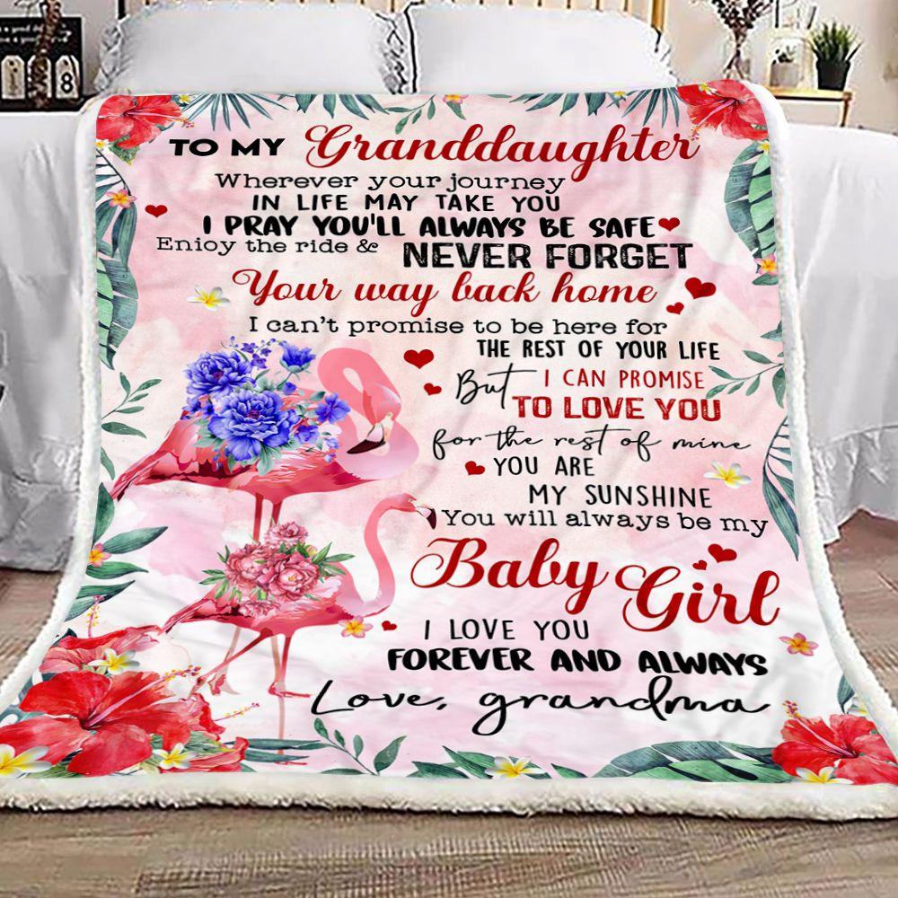 Grandma To Granddaughter Flamingo Fleece Blanket | Gift for Granddaughter
