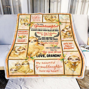 Grandma To Granddaughter Sloth Fleece Blanket | Gift for Granddaughter