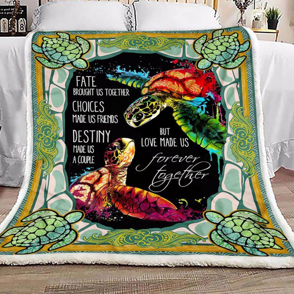 Fleece Blanket Turtle Couple Fleece Blanket Print 3D, Unisex, Kid, Adult - Love Mine Gifts