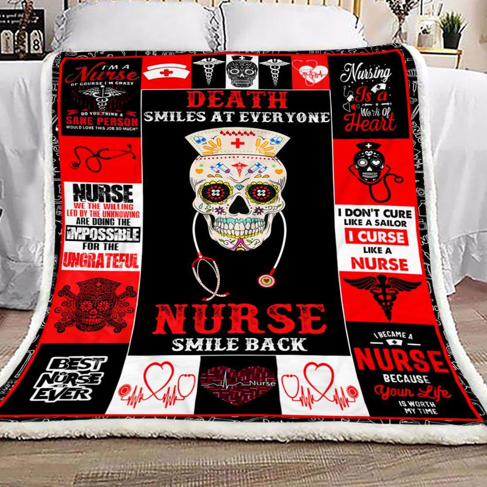 Skull Nurse Smile Back Fleece Blanket