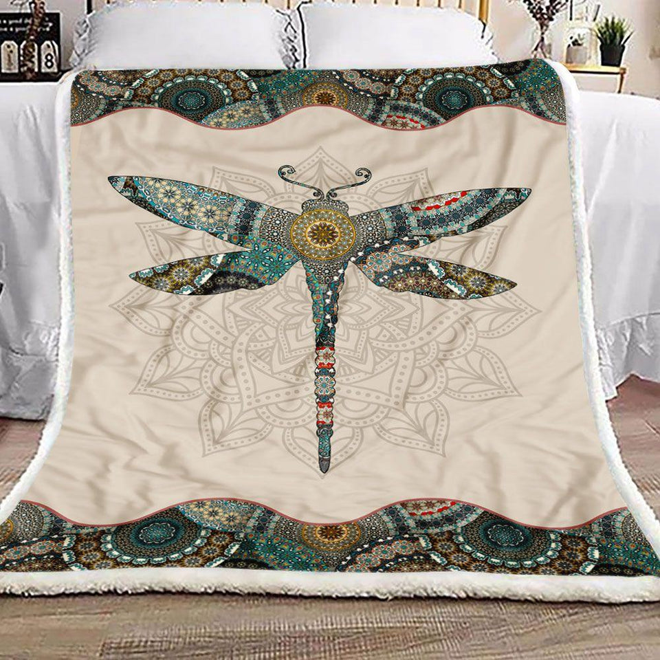 Fleece Blanket Mandala Dragonfly Fleece Blanket Print 3D, Unisex, Kid, Adult - Love Mine Gifts