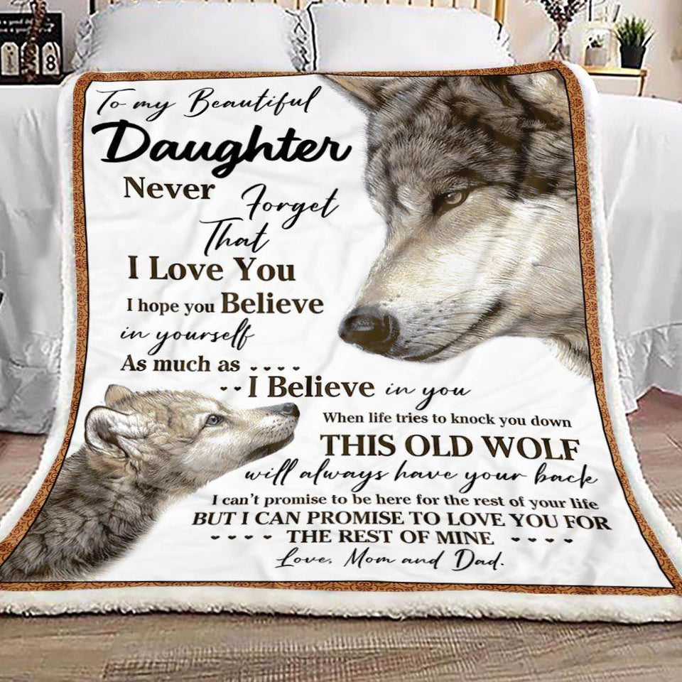 Parents To Daughter Wolf Fleece Blanket | Gift for Daughter