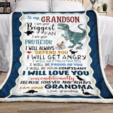 Fleece Blanket Grandma To Grandson Letter Dinosaur Personalized Custom Name Text Fleece Blanket Print 3D, Unisex, Kid, Adult | Gift For Grandson - Love Mine Gifts