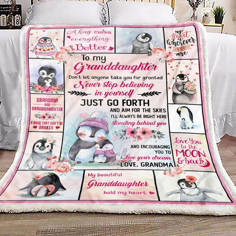 Penguin To My Granddaughter Fleece Blanket | Gift for Granddaughter