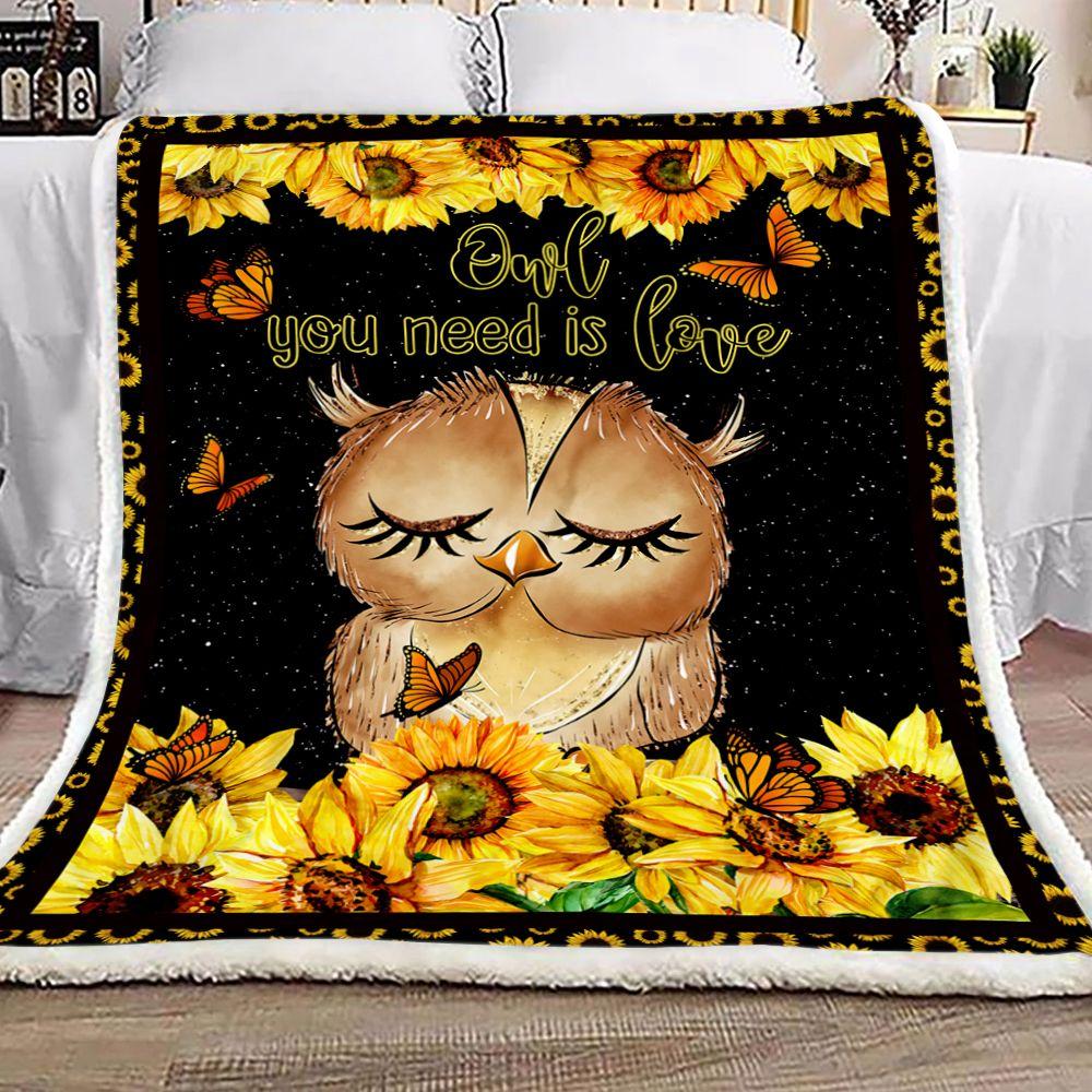 Fleece Blanket Sunflower Owl Fleece Blanket Print 3D, Unisex, Kid, Adult - Love Mine Gifts