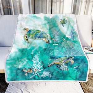 Fleece Blanket Turtle Ocean 1 Personalized Custom Name Date Fleece Blanket Print 3D, Unisex, Kid, Adult - Love Mine Gifts